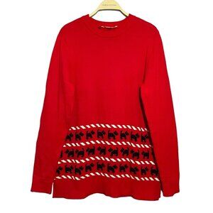ModCloth Sweater Tunic Scottie Dog Women Size L Red Scottish Terrier Scotland